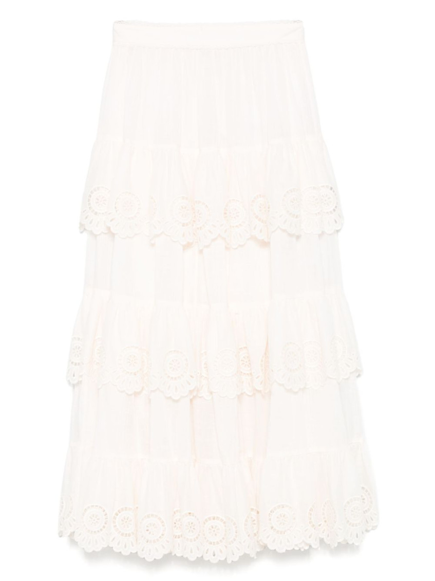 Zimmermann Lucky Embroidered Midi Skirt In White