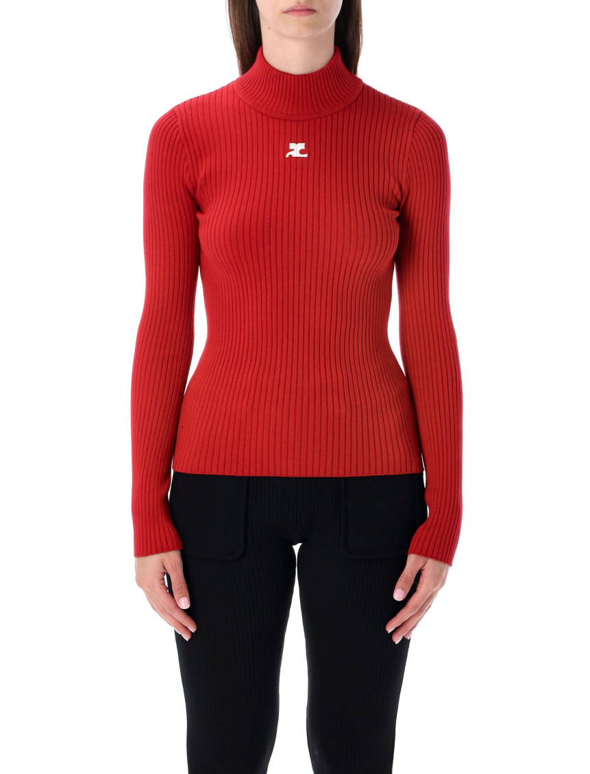 Courrèges Logo-embroidered Roll-neck Jumper In Red