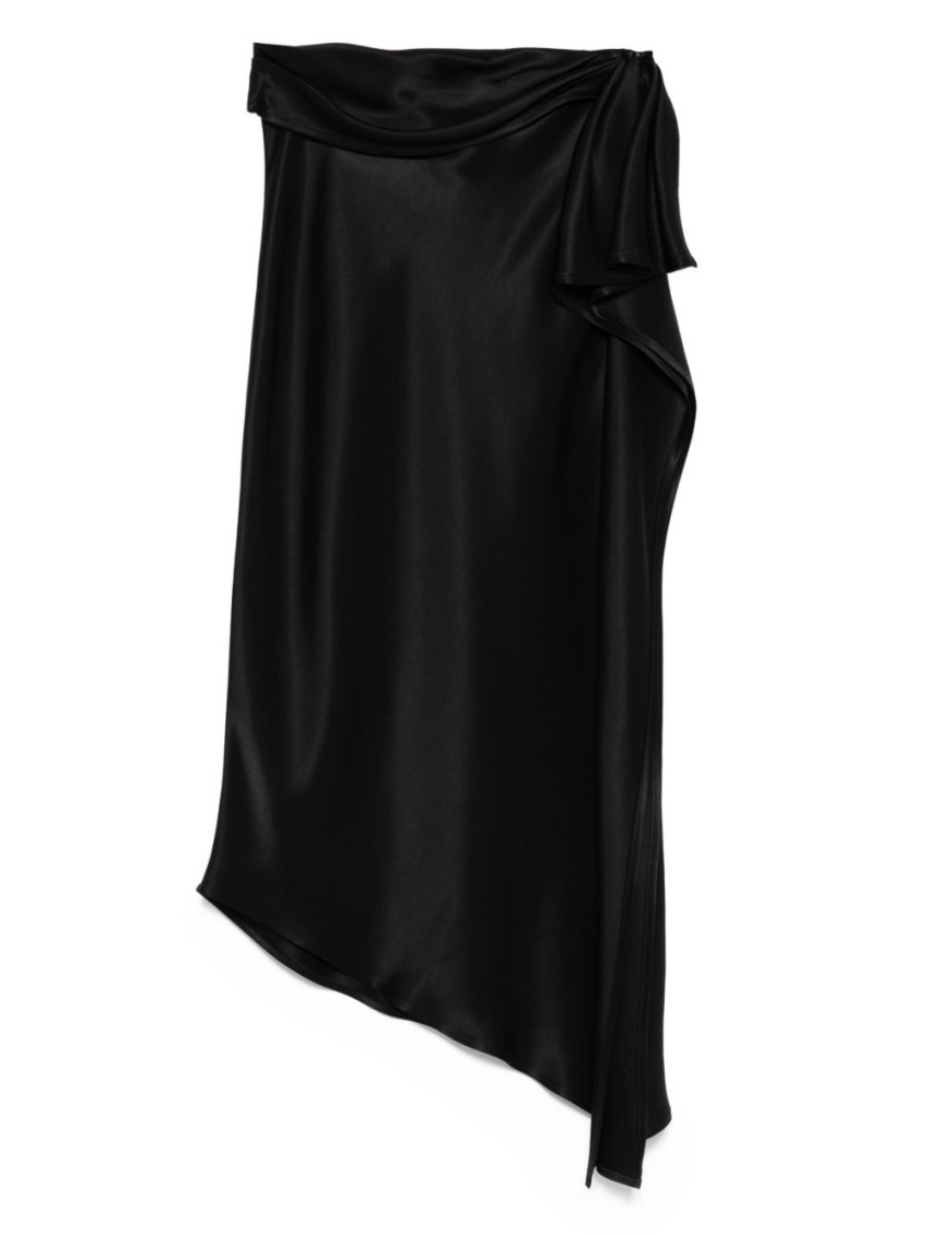 Pinko Asymmetrical Midi Skirt With Draped Detail In Black