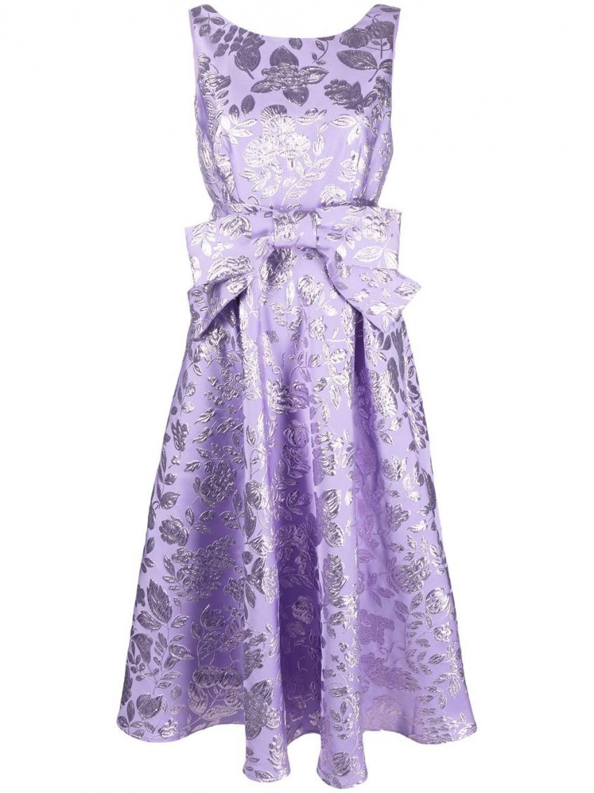 P.a.r.o.s.h Floral-pattern Satin Midi Dress In Light Purple
