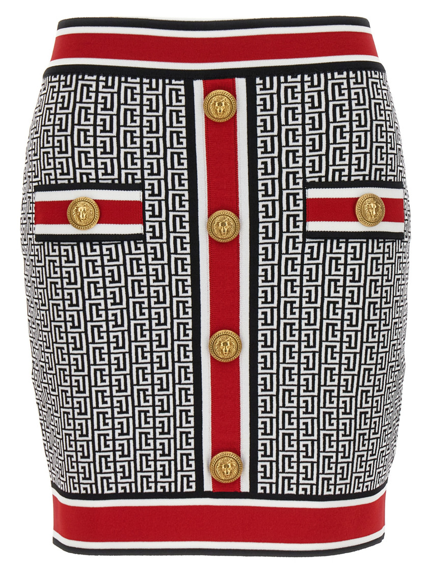 【関税＆送料込み】Balmain Monogram Knit Skirt Clothing Pleated monogrammed knit skirt white white - Women | BALMAIN