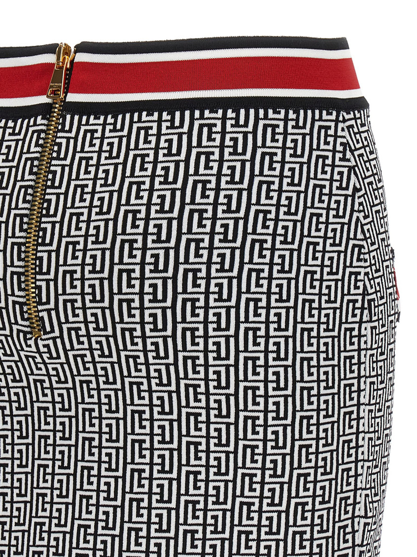 Balmain Multicolor Buttoned monogram knit mini skirt for