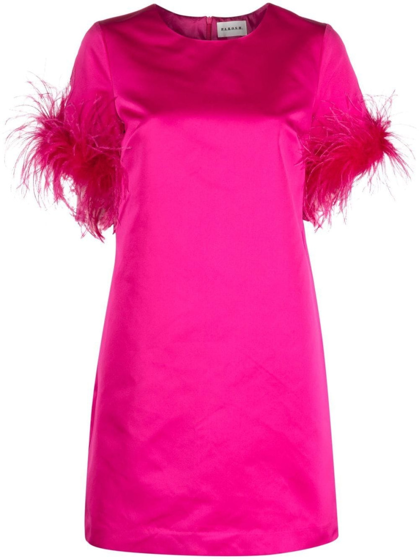 P.A.R.O.S.H FUCHSIA FEATHERED MINI DRESS 