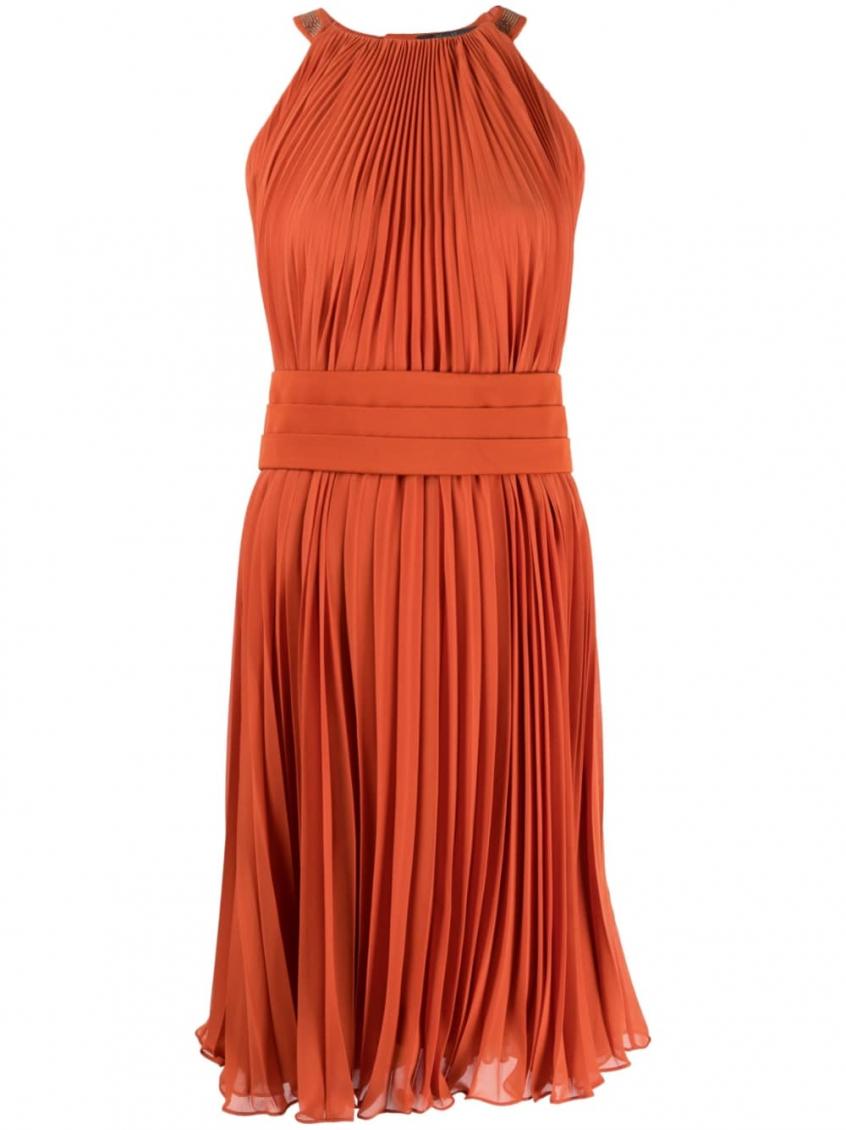 Max Mara Golena Belted Pleated Midi Dress In Red