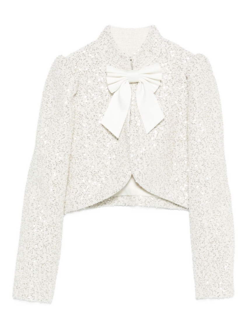 Alice And Olivia Off White Embellished Blazer In Gray