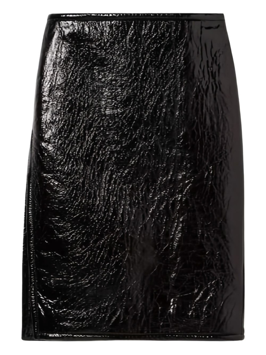 Gucci Women Leather Midi Skirt In Black