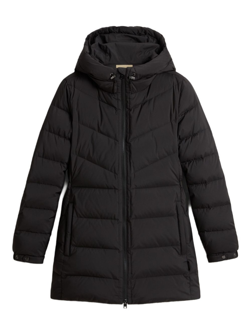 Woolrich Quilted Down Coat With Adjustable Hood In Black