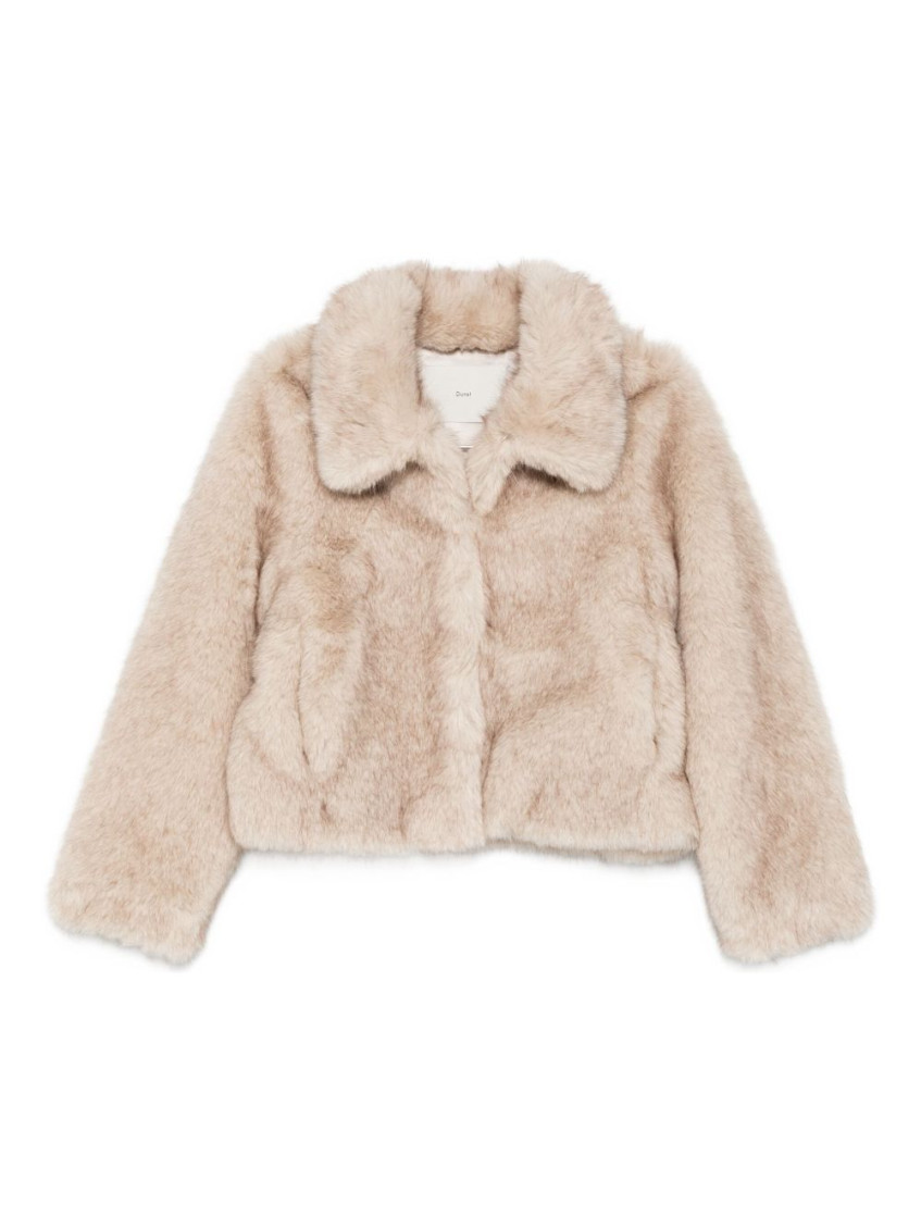 Dunst Faux Fur Cropped Jacket Greyish Beige In Neutral