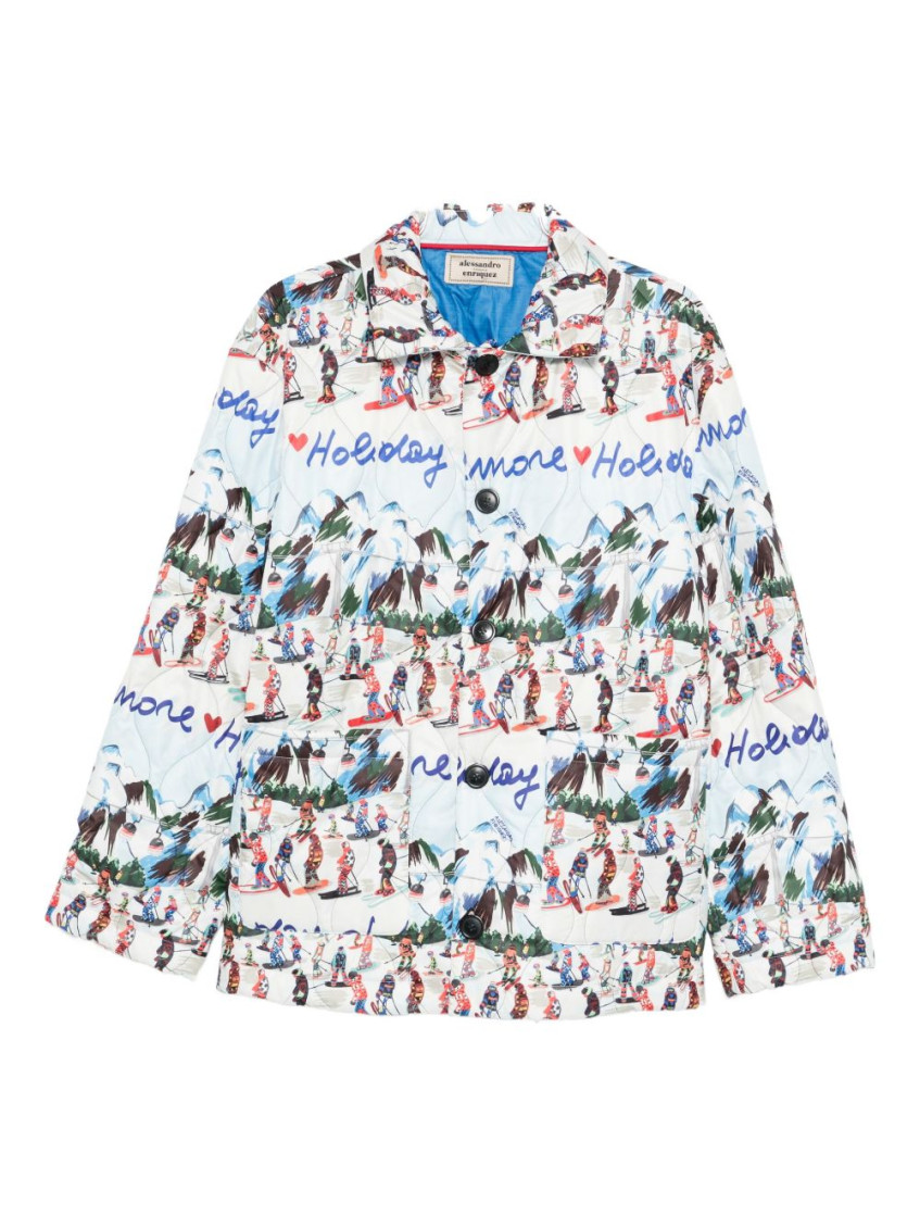 Alessandro Enriquez Blue Printed Shirt Jacket In Blue