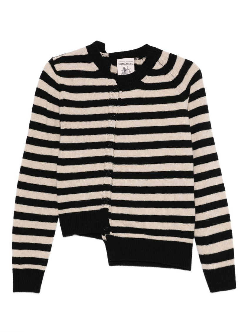 Semicouture Asymmetric Striped Sweater In Wool-blend Fabric In Multi