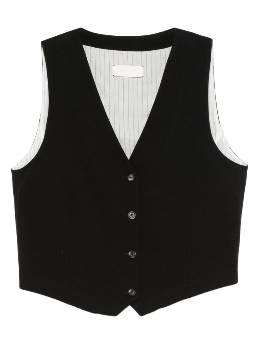 Circolo 1901 Black Sleeveless Knit Vest With V-neckline In Black