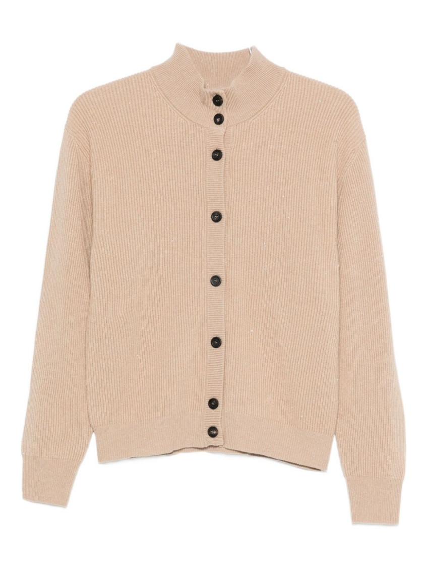 Peserico Beige Ribbed Knit Sweater With High Neckline In Multi