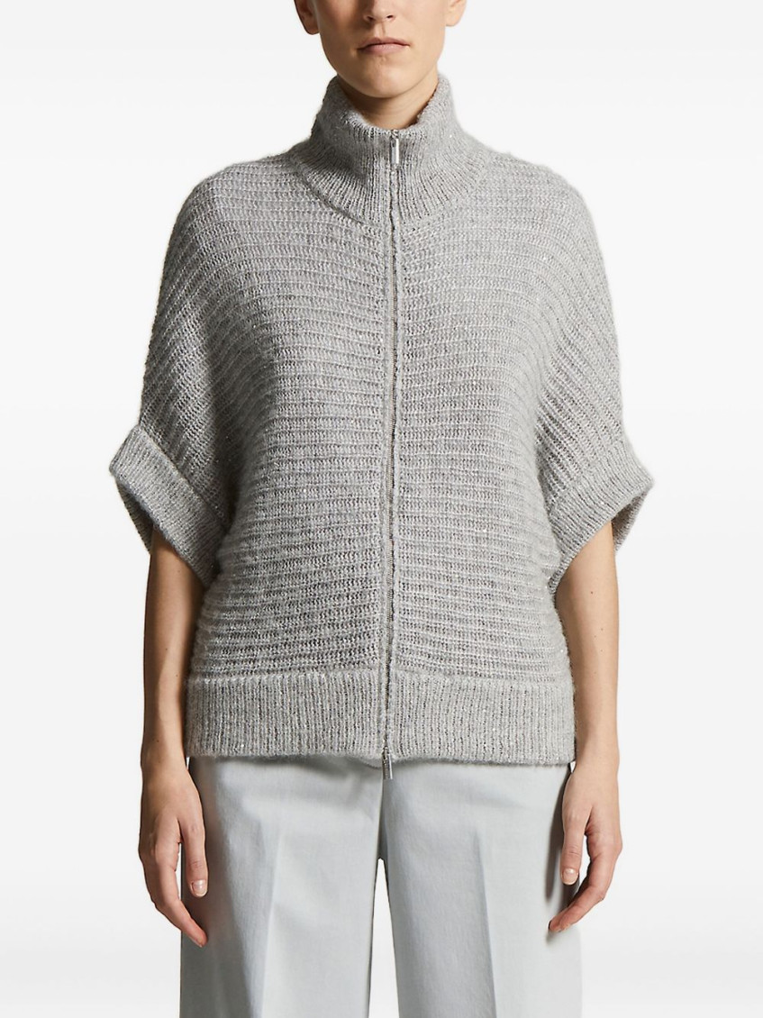 Peserico High-collar Grey Knitted Sweater With Boxy Fit In Gray