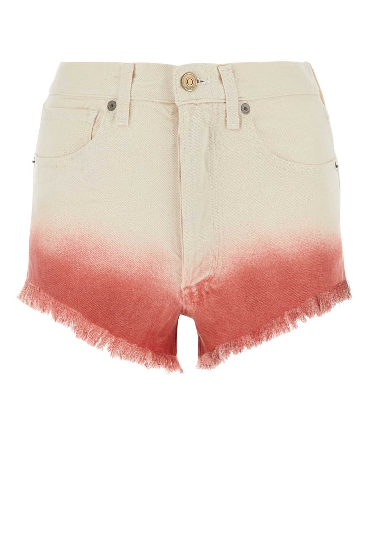 Alanui Papaya Ombre Dip Dye Frayed Denim Shorts In Multicolor