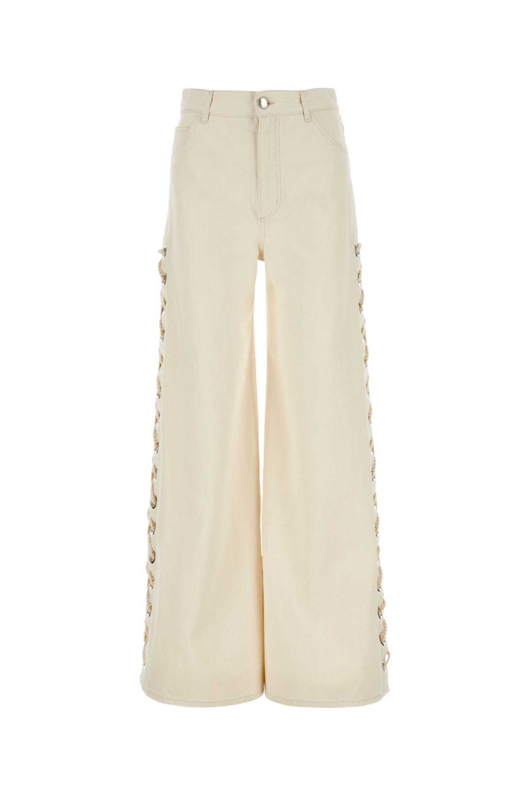 Chloé Lace-up Wide-leg Jeans In White