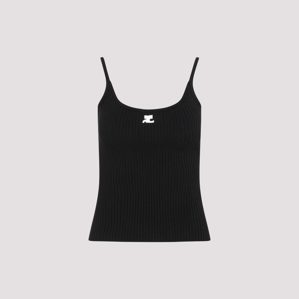 Shop Courrèges Black Rib Knit Tank Top