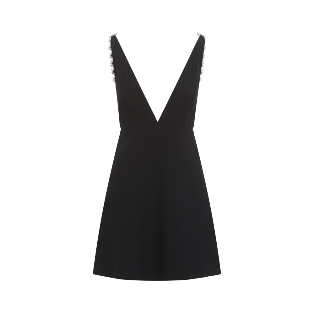 Prada Embroidered Sablé Mini-dress In Black