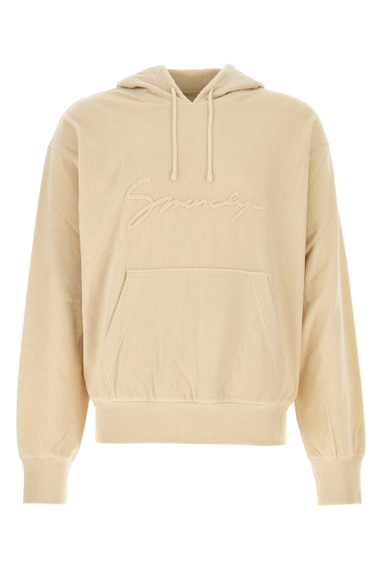 Givenchy Velvet Hooded Sweatshirt With Drawstring And Kangaroo Pocket In Beige
