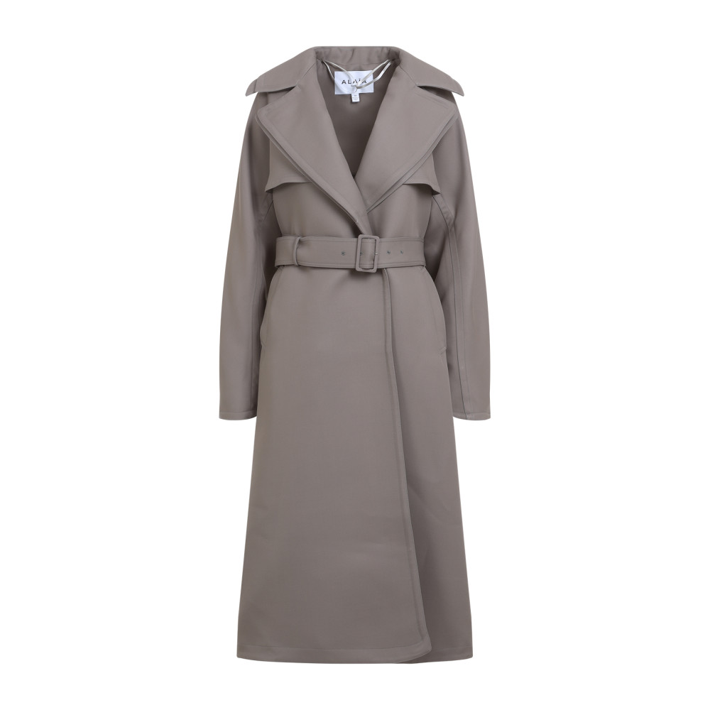 Alaïa Trench Coact Double Diagonal Women In Gray