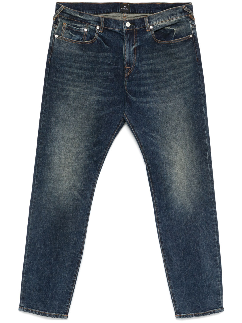 Paul Smith Bleach Wash Tapered Leg Denim Jeans In Blue