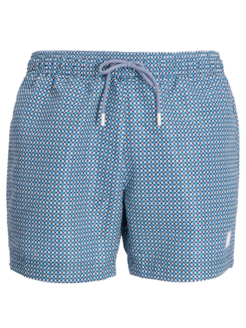 Hugo Boss Men Light Blue Geometric Print Swim Shorts, Xxl Luxury Swimwear For Men Darveys In Blue