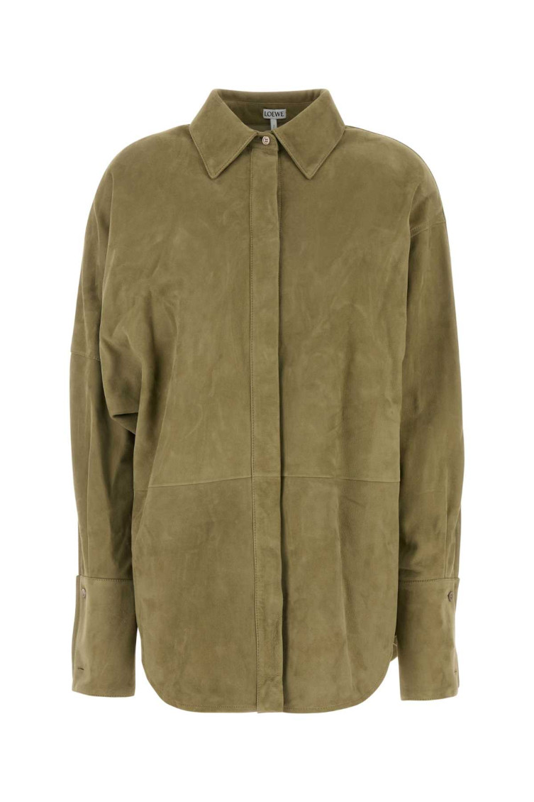 Loewe Camicia In Pelle Scamosciata Verde Salvia Donna In Green