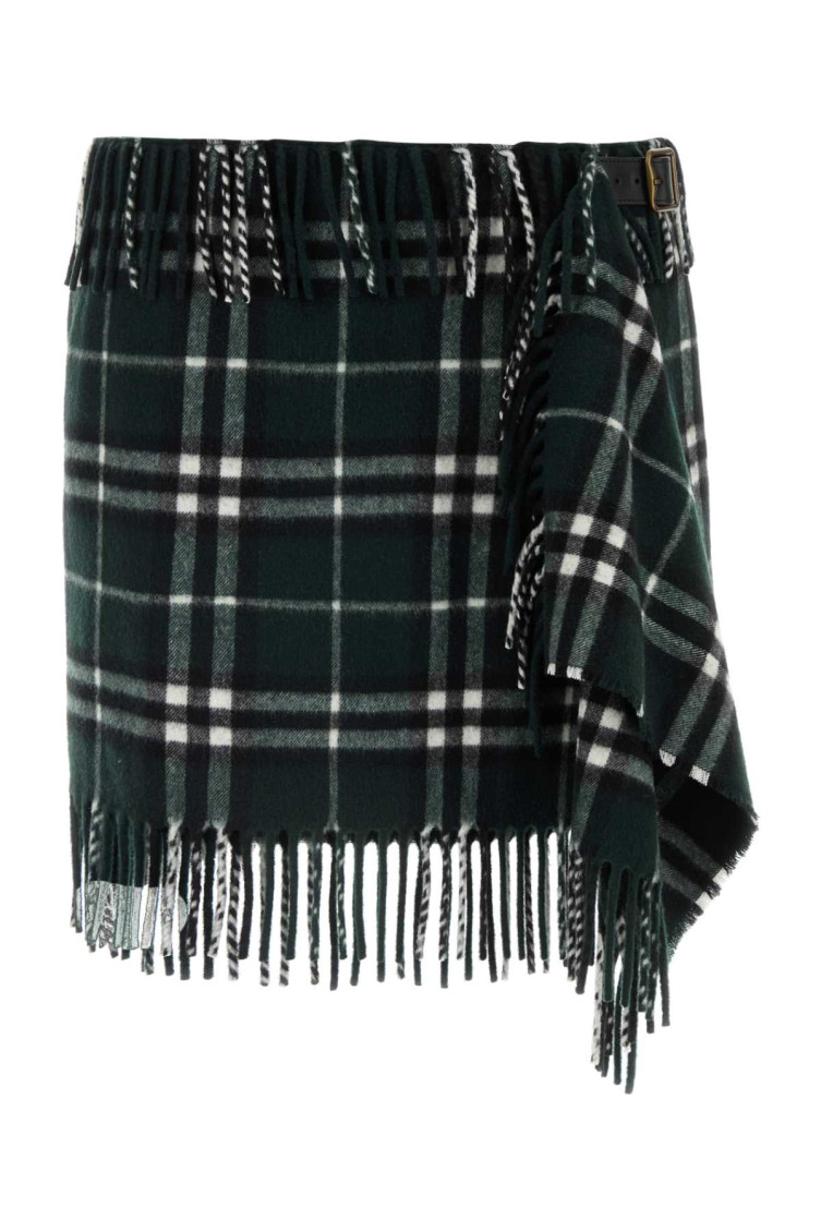Shop Burberry Green Checked Mini Skirt