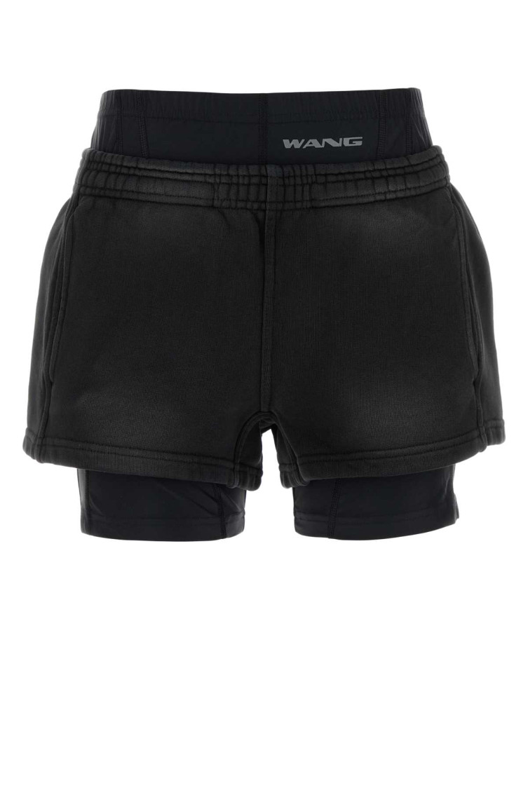 Alexander Wang Logo Waistband Shorts With Layered Design In Black