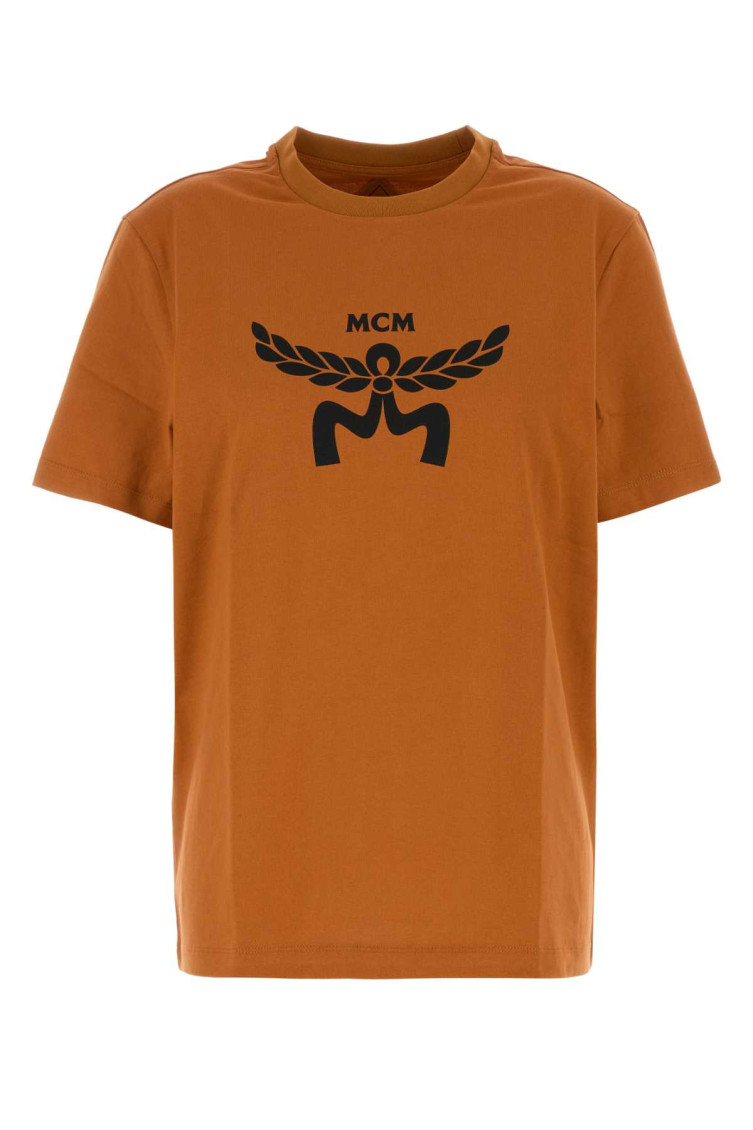 Mcm Laurel Logo Print T-shirt In Organic Cotton In Brown