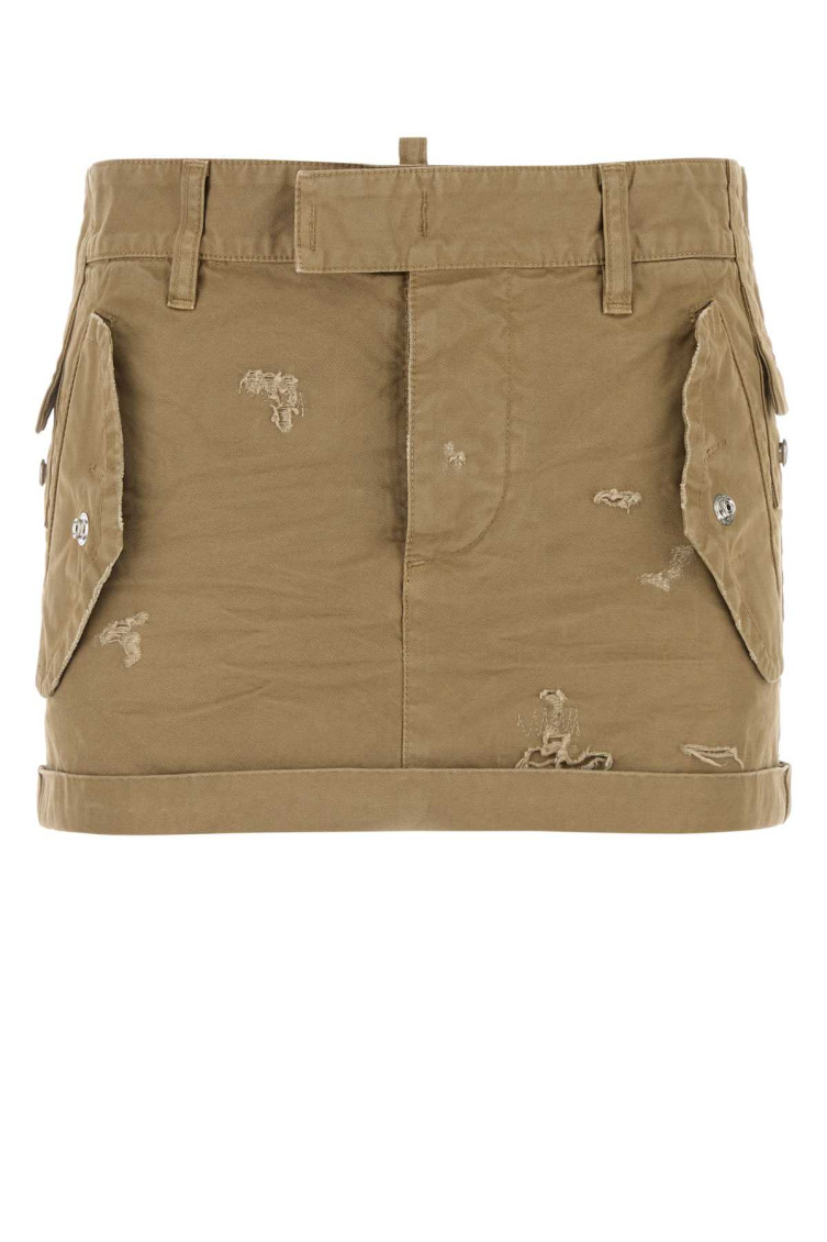 Dsquared2 Beige Short Skirt With Distressed Effect In Beige