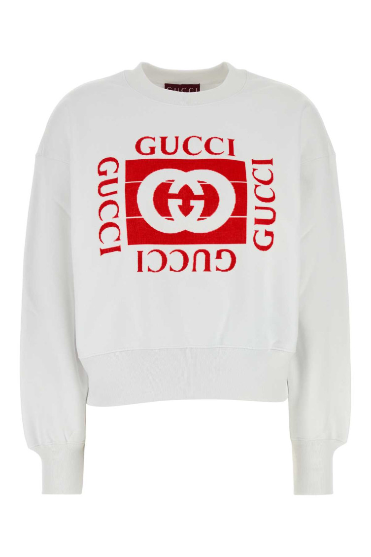 Shop Gucci White Fleece Logo Sweatshirt