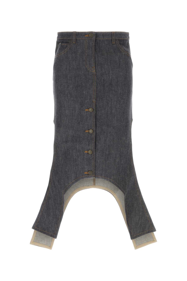 Courrèges Gray Reversed Denim Midi Skirt In Dark Grey