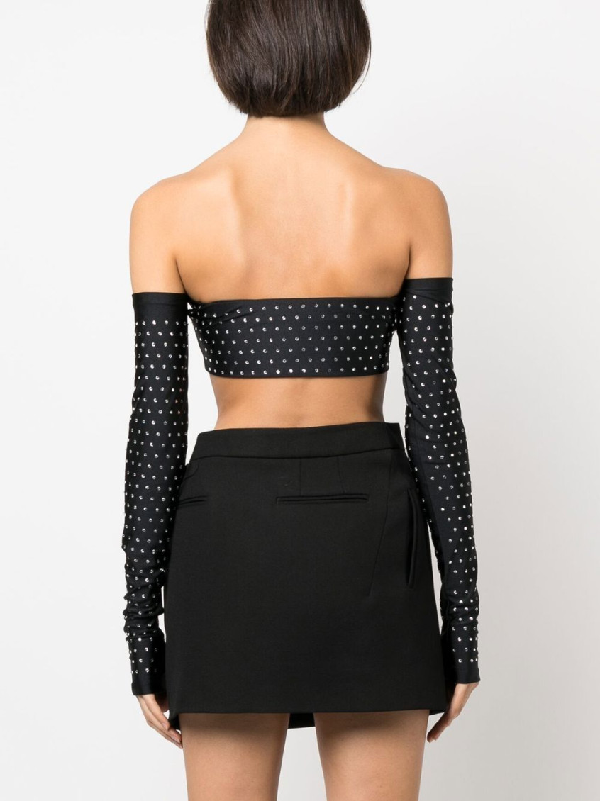 Tシャツ・カットソー THE ANDAMANE Crystal cropped top (T130725DTJP062 BLACK) The Andamane Black Crystal Crop Top for Women Online USA at