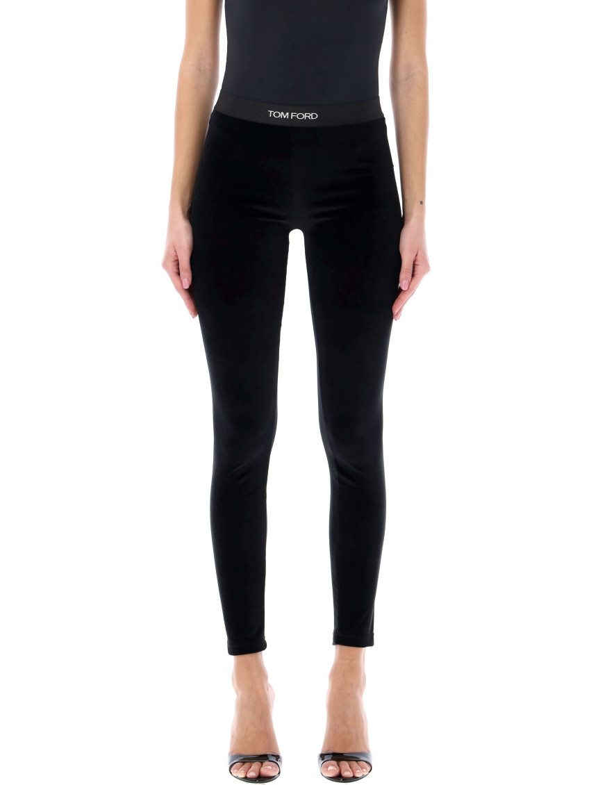 Tom Ford Stretch Lustrous Velour Signature Leggings Trousers Black In Black