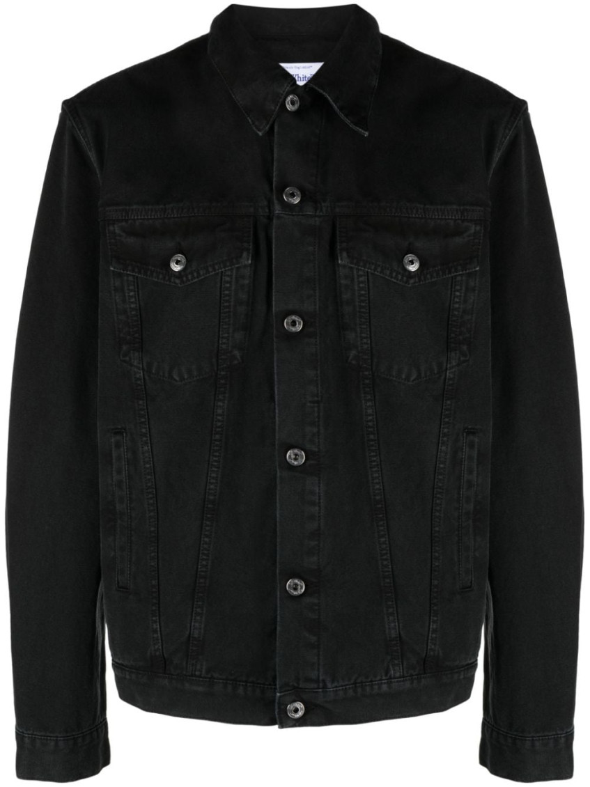 Shop Off-white Black Black Logo Embriodered Denim Jacket