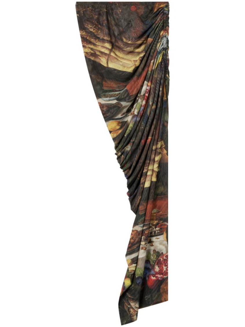 Az Factory Long Skirt With Side Slit And Fruit Print In Multicolor