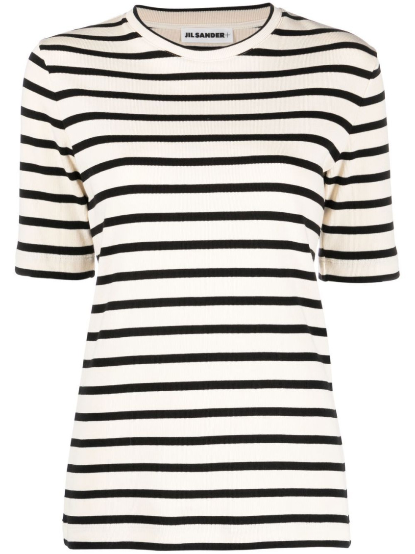 Jil Sander Black And White Knitted Striped T-shirt In Cotton Woman In White