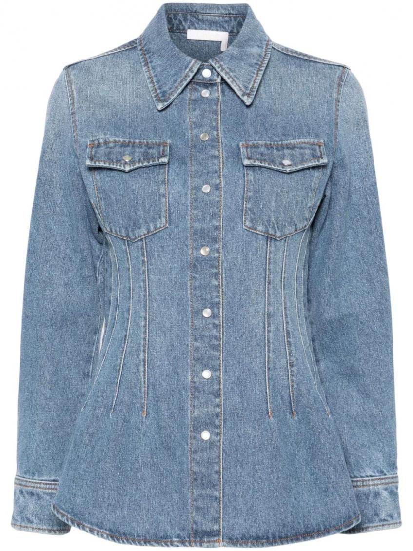 Shop Chloé Denim Blue Corset Style Denim Shirt