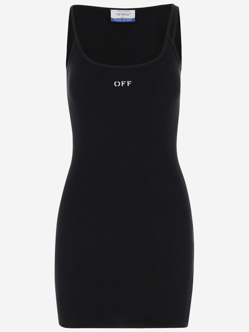 Shop Off-white Black Black Logo Detail Dress
