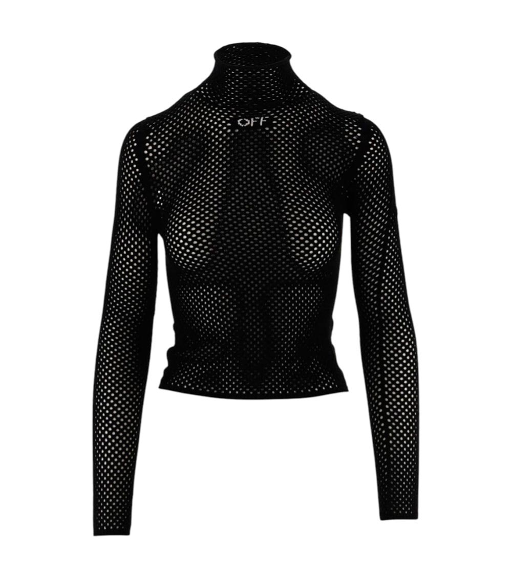 Off-white Black Black Mesh Design Top In Black