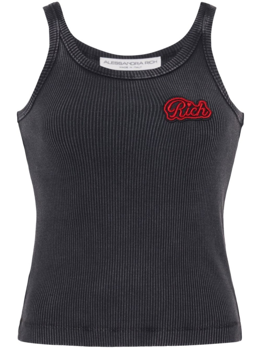 Alessandra Rich Canotta Con Applicazione Logo In Grey