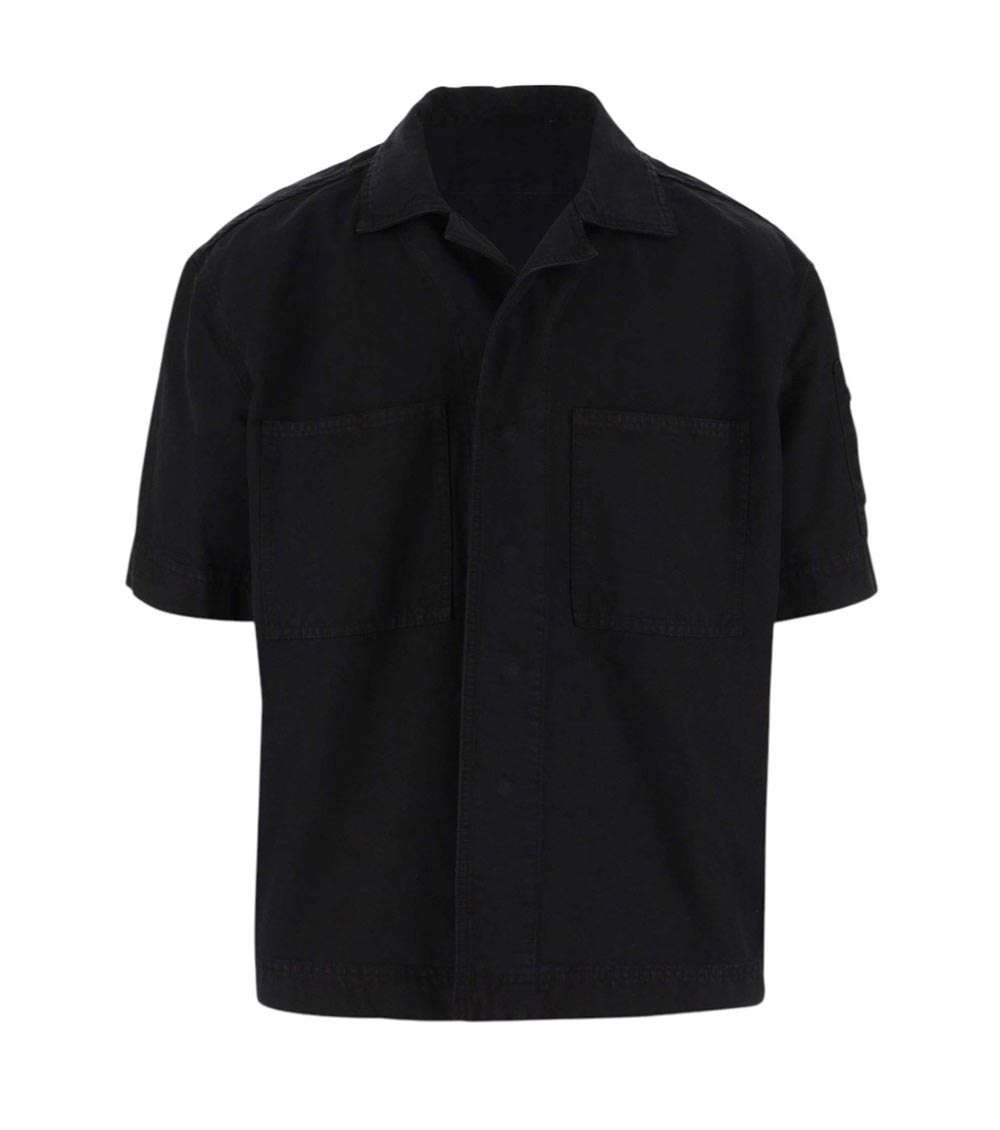 44 Label Group Cotton Denim Short Sleeve Shirt In Black