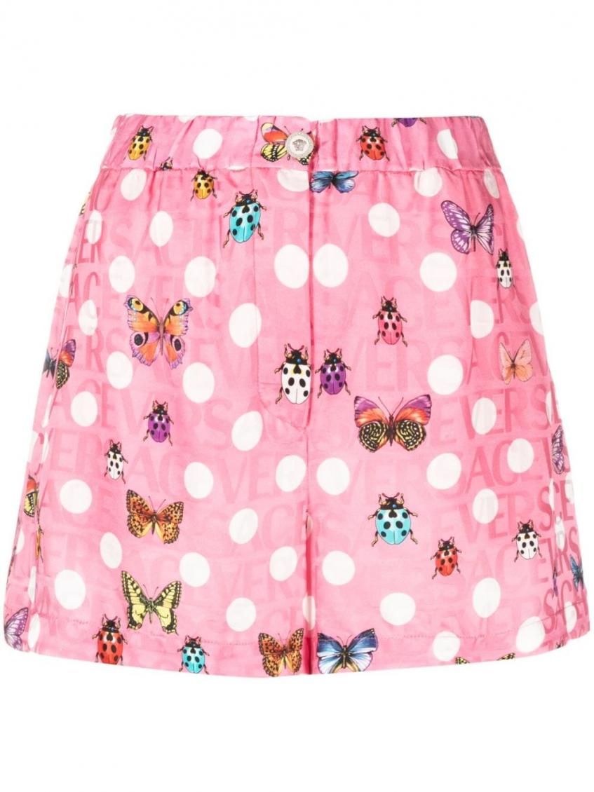Versace Butterflies-print Silk-blend Shorts In Light Pink