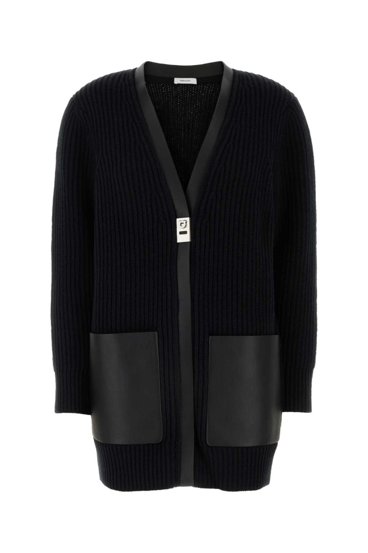 Ferragamo Black Wool Cardigan In Black