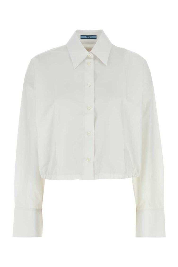 Prada Drawstring Poplin Shirt In White