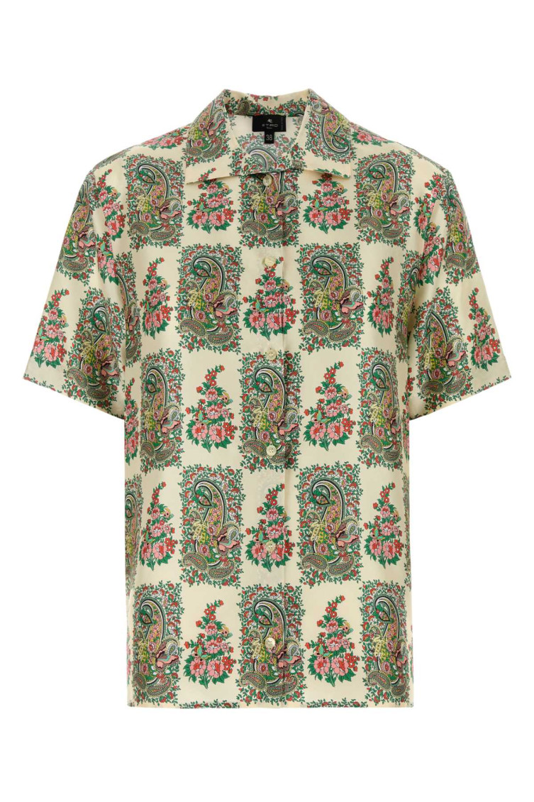 Etro Silk Shirt With Floral Print In Beige
