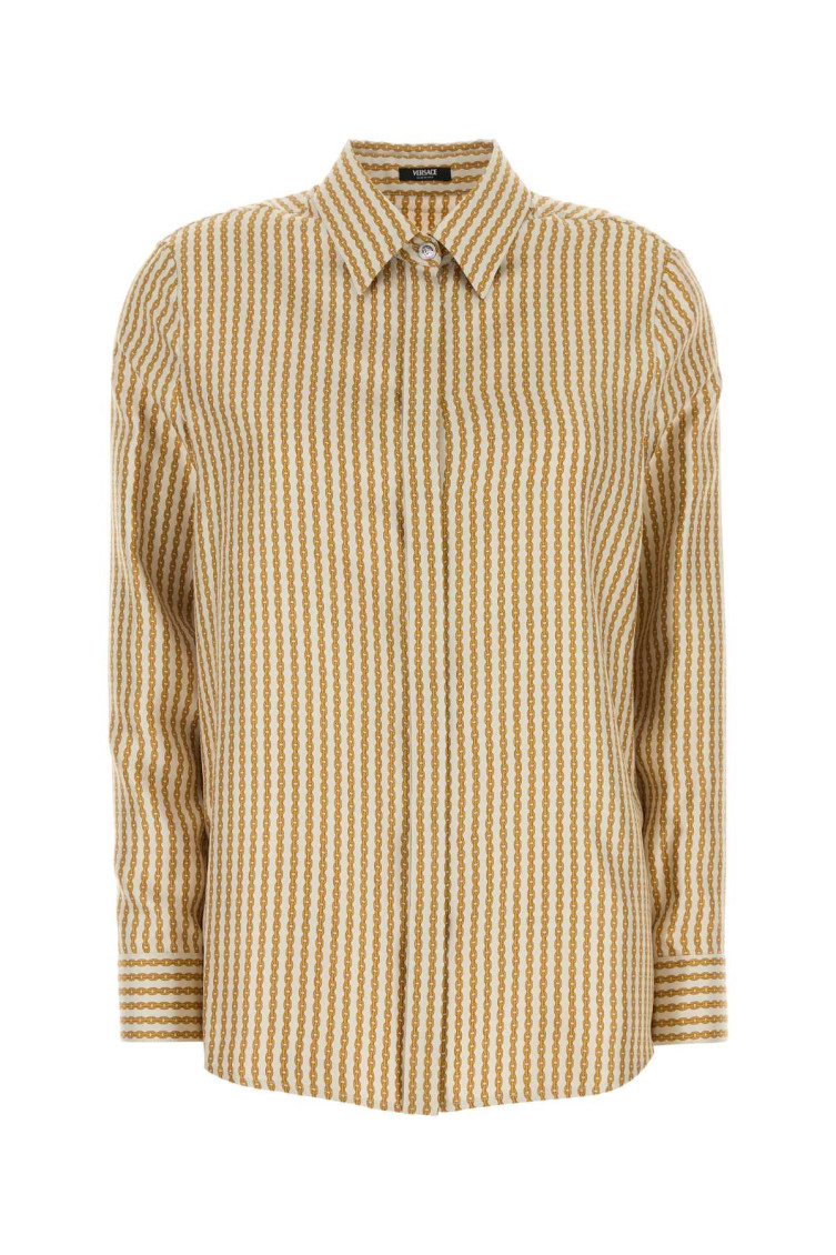 Versace Light Beige Chain-print Shirt In Beige