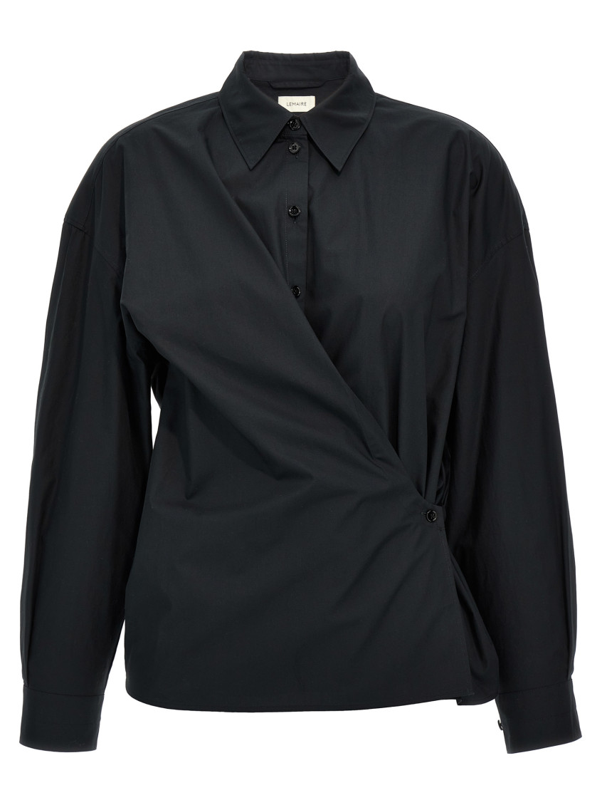 Shop Lemaire Black Straight-collar Twisted Shirt