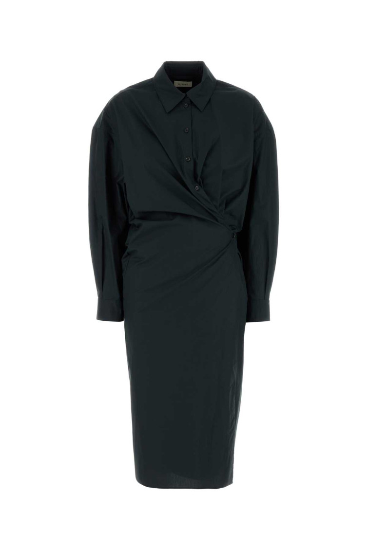 Lemaire Straight Collar Twisted Dress With Side Knot In Black