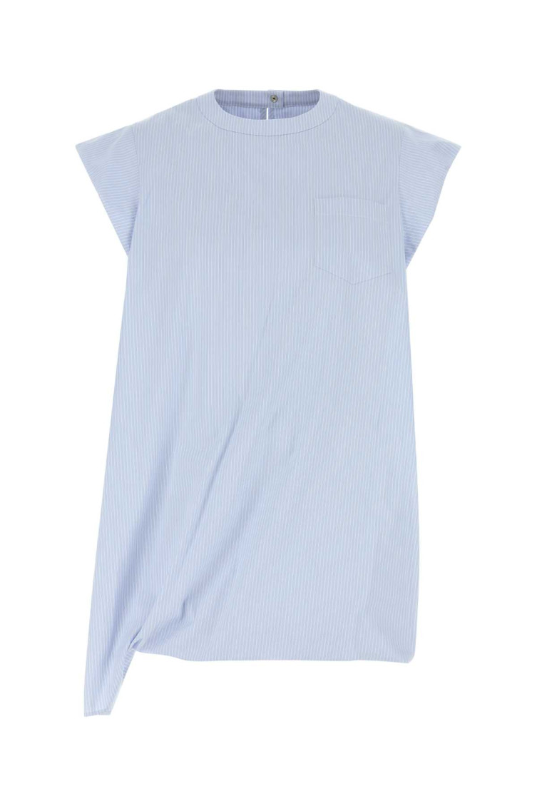Shop Sacai Light Blue Embroidered Poplin Top